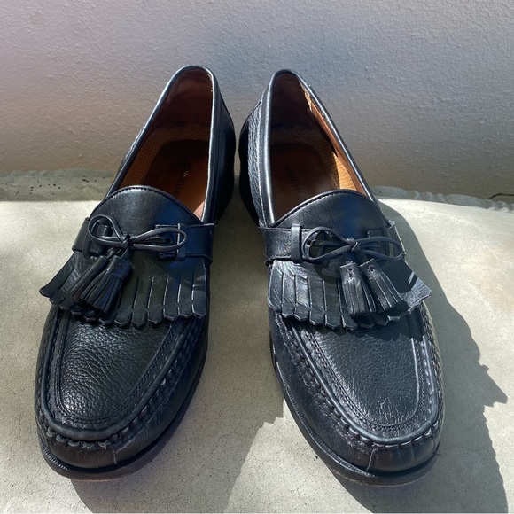 JOHNSTON MURPHY BLACK Aragon II Kiltie Tassel Pebbled Leather Loafers 12N - Picture 5 of 12